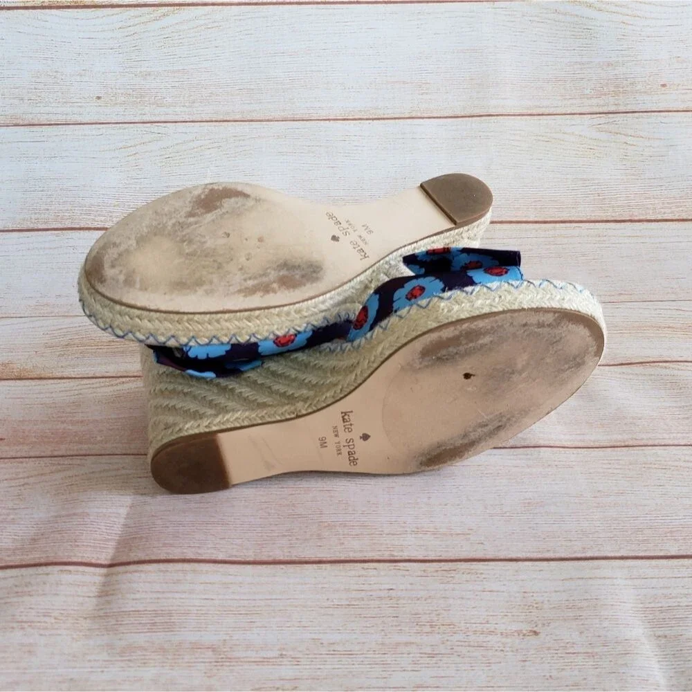 Kate Spade Espadrille Wedge Ankle Strap Sandals with Floral Print Bows